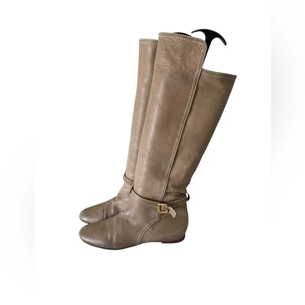 Chloé brown leather knee-high riding boots with a small ankle strap Sz:38.5